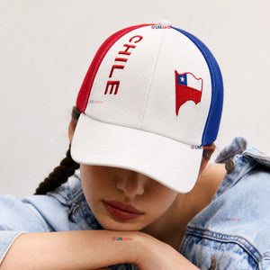 Jockey Gorro Mujer Bandera De Chile Bordado Tricolor