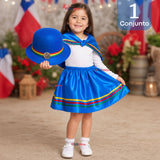 Traje Nortino Niña Azul 4 Piezas Con Polera Baile Típico Fiestas Patrias