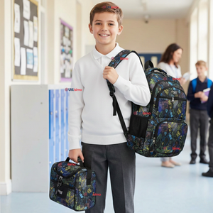 Mochila Escolar + Estuche + Lonchera 45cm Tela Oxford Estampado de Dinosaurio Niño
