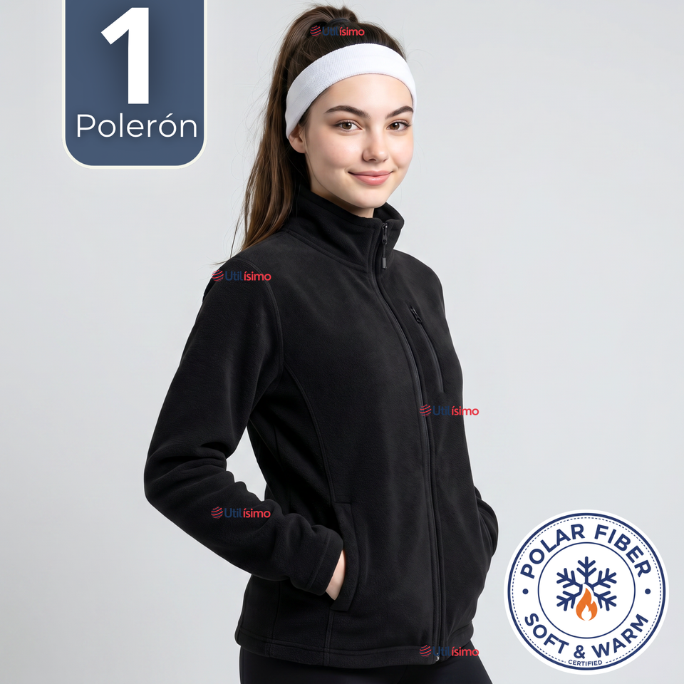 Polerón Térmico Micropolar Cuello Alto Mujer Negro Invierno