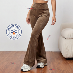 Pantalón Cotelé Palazzo Polar Con Chiporro Elasticado Térmico Café