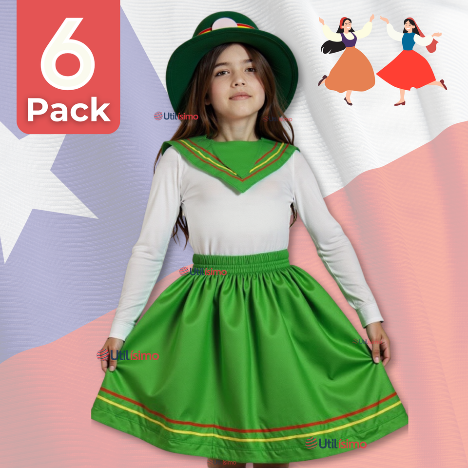 Pack 6 Traje Nortino Niña 4 Piezas Niña Fiestas Patrias Baile Nortino