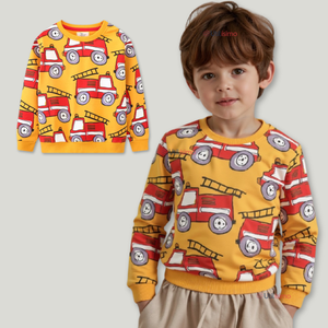 Polerón Algodón Cuello Redondo Niño Mostaza Bomberos