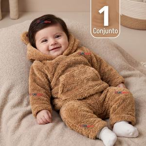 Buzo Polerón Conjunto Polar Niño Con Capucha Unicolor Café