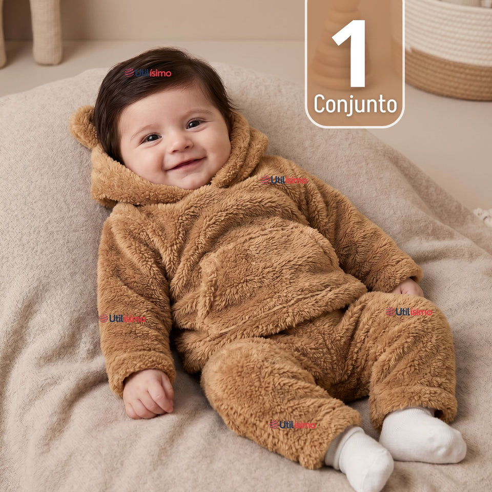 Buzo Polerón Conjunto Polar Niño Con Capucha Unicolor Café