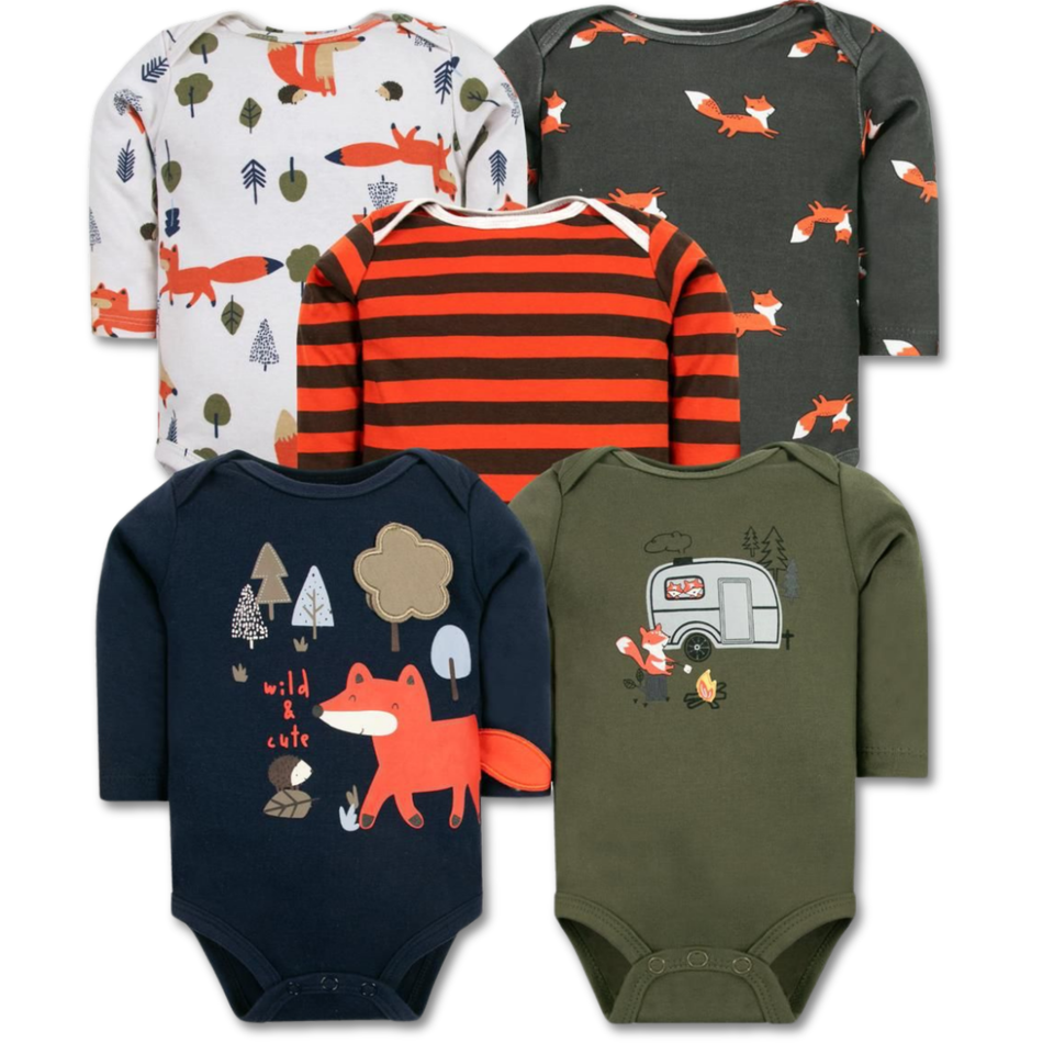Pack 5 Bodys Bebé Niño Manga Larga Tedmimak 100% Algodón
