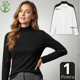 Camiseta Polera Bambú Primera Capa Cuello Beatle Manga Larga Blanco Negro Mujer