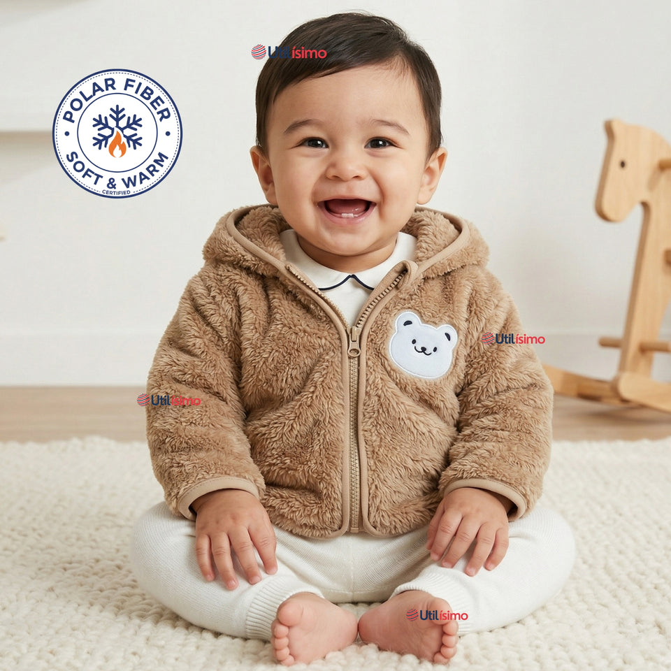 Polerón Con Capucha Forro Polar Bebe Niño Oso Abrigo Invierno