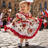 Vestido Chinita Huasa Niña Rojo Floreado Cueca Fiestas Patrias