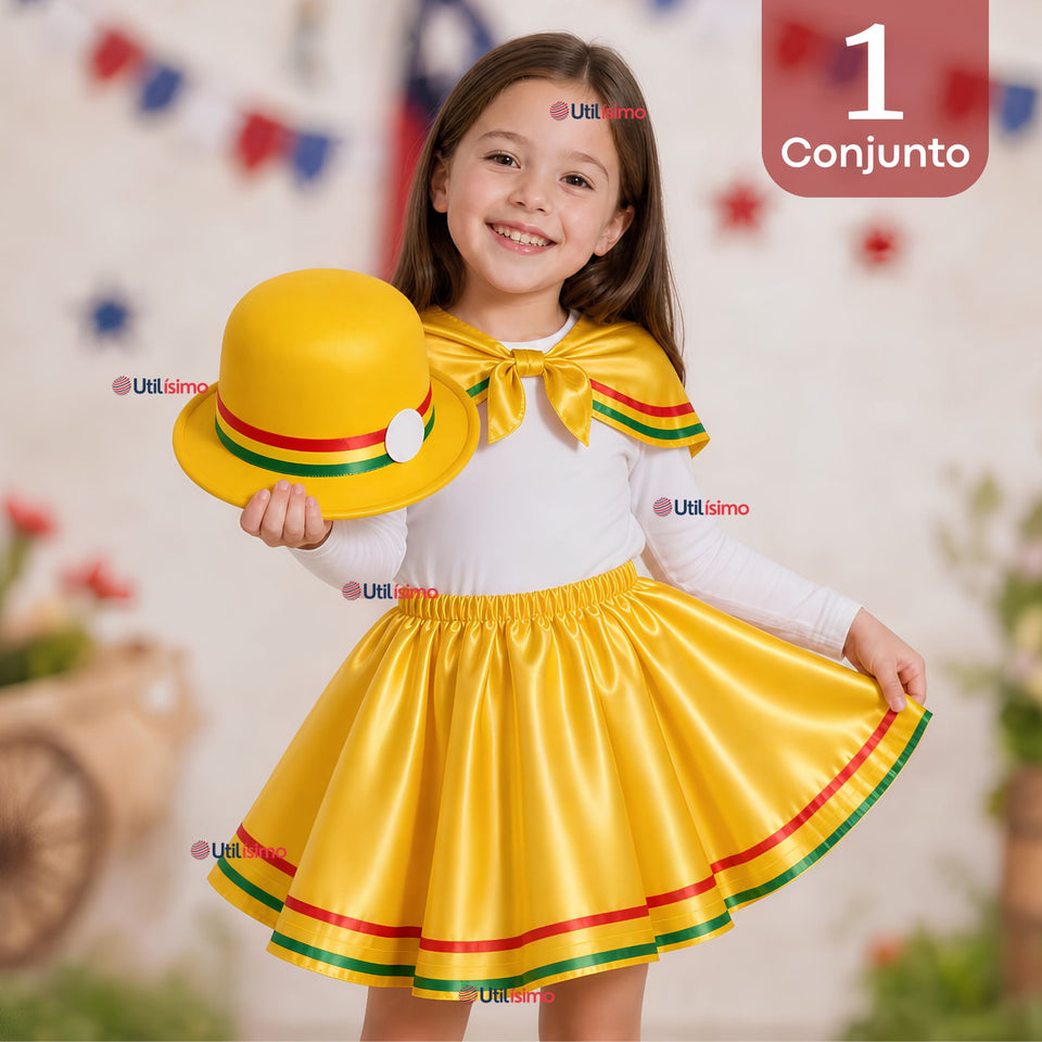 Traje Nortino Niña Amarillo 4 Piezas Con Polera Baile Típico Fiestas Patrias