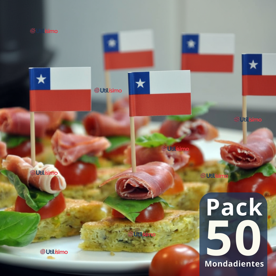 Pack 50 Mondadientes Pinchos Palillos Bandera De Chile