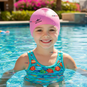 Gorro Gorra Natación Baño Silicona Color Rosado 3 Años En Adelante Niña