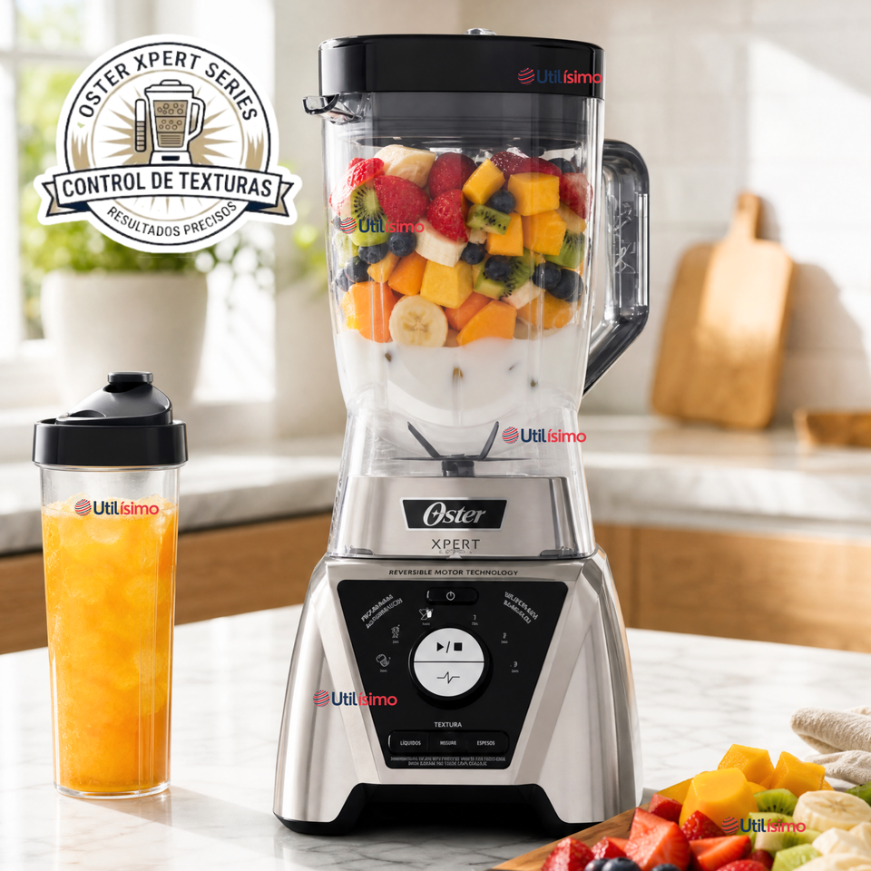 Licuadora Xpert Series™ niquelada con control de textura y un Blend N Go BLST3BCPG