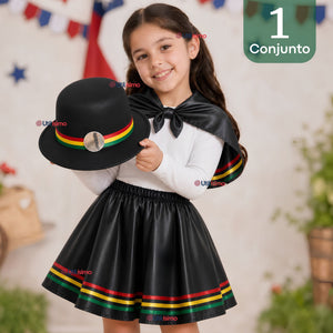 Traje Nortino Niña Negro 4 Piezas Con Polera Baile Típico Fiestas Patrias