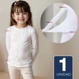 Camiseta De Panty Elástica Transpirable Manga Larga Segunda Piel Niña Nylon Blanco