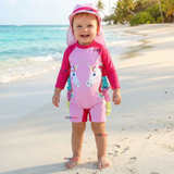Traje de Baño Enterito Cremallera Manga Larga Con Gorro Niña 1 a 5 años Pink Unicorn
