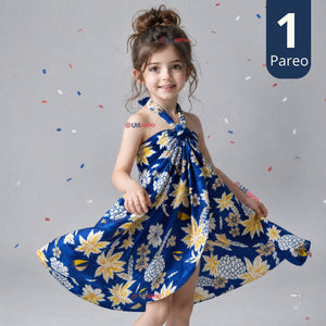 Pareo Pascuense Niña Hawaiano Azul Danza Fiestas Patrias