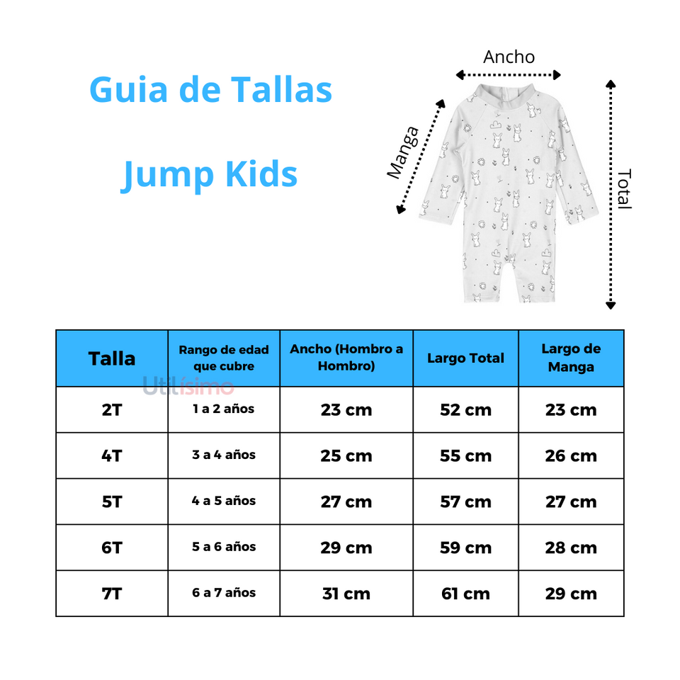 Traje de Baño Enterito Manga Larga Niño Jump Kids Azul