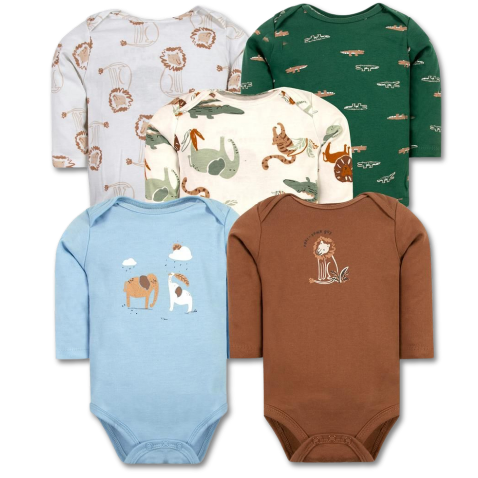Pack 5 Bodys Bebé Niño Manga Larga Tedmimak 100% Algodón