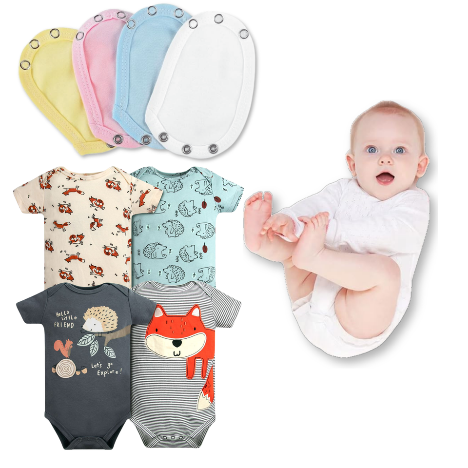 Pack 4 Unidades Extensor Body Bebé +Pack 4 Bodys Algodón Niño Manga Corta Animales infatiles
