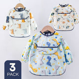 Pack 3 Babero Delantal Impermeable Premium Con Mangas Larga Para Bebe Y Niño