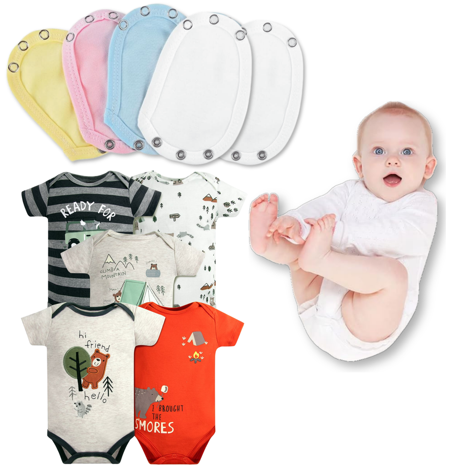 Pack 5 Unidades Extensor Body Bebé +Pack 5 Bodys Manga Corta Algodón Niño Oso amistoso