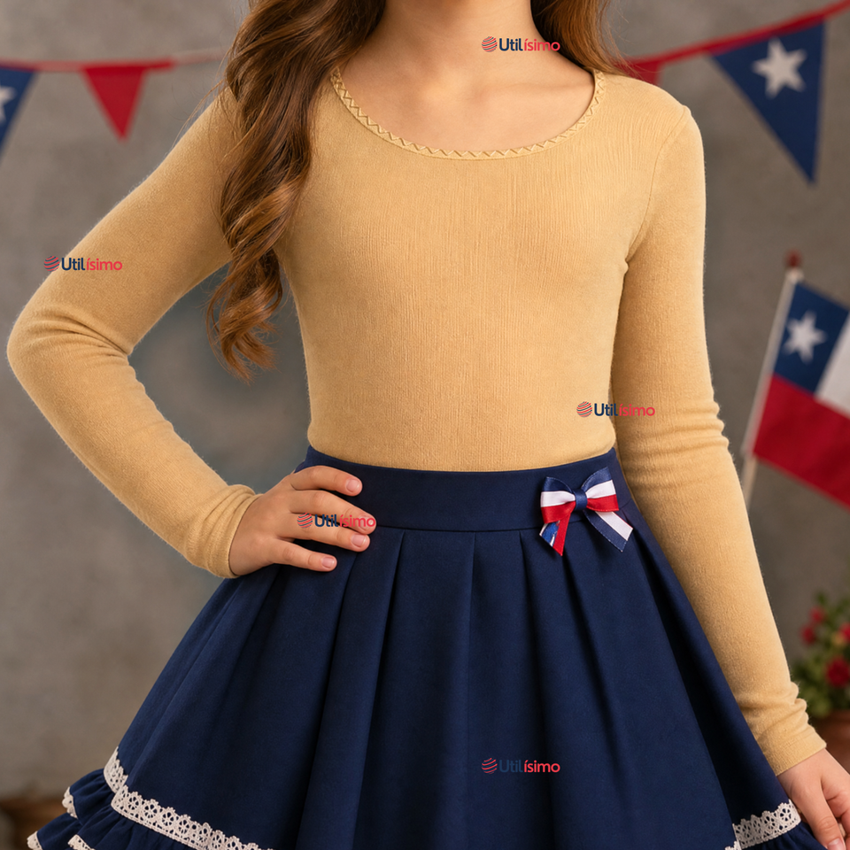 Polera Camisa Panty Segunda Piel Elástica Niña Fechas Patrias