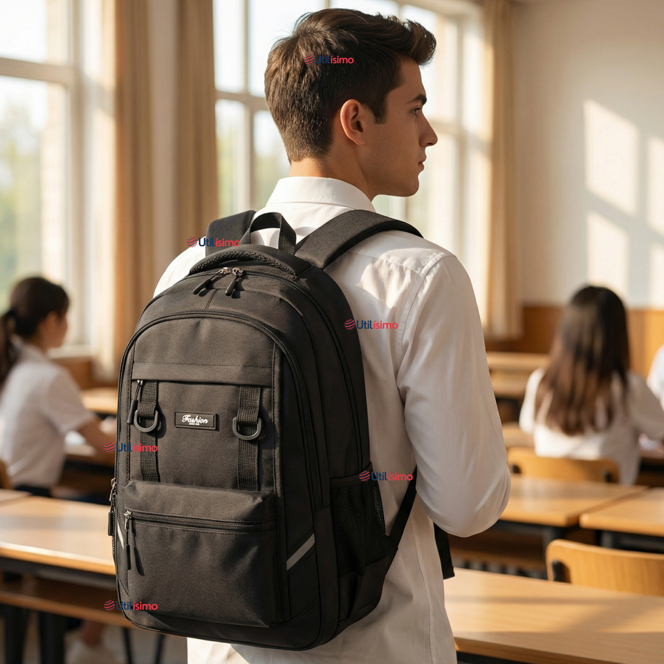 Mochila Escolar Universitaria Impermeable Resistente 44cm Negro 20L
