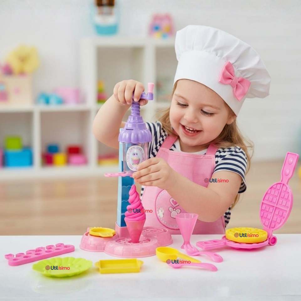 Set Juguete de Heladería y Waflera Creativa con Masas Moldeables Niña
