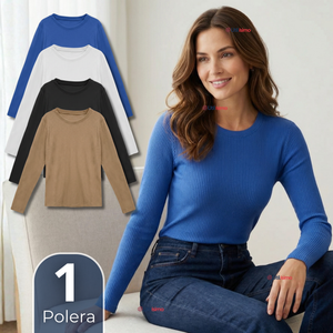 Camiseta Polar Polera Cuello Redondo Mujer Manga Larga Tela Acanalada Colores Surtidos