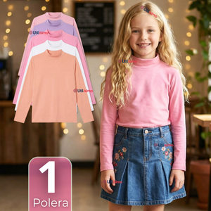 Polera Camiseta Bambú Cuello Beatle Primera Capa Manga Larga Colores Surtido Niña