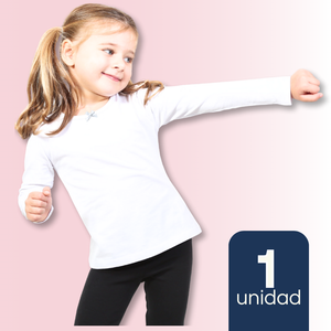 Camiseta Algodón Manga Larga Polera Niña Primera Capa Cuello Redondo Blanca