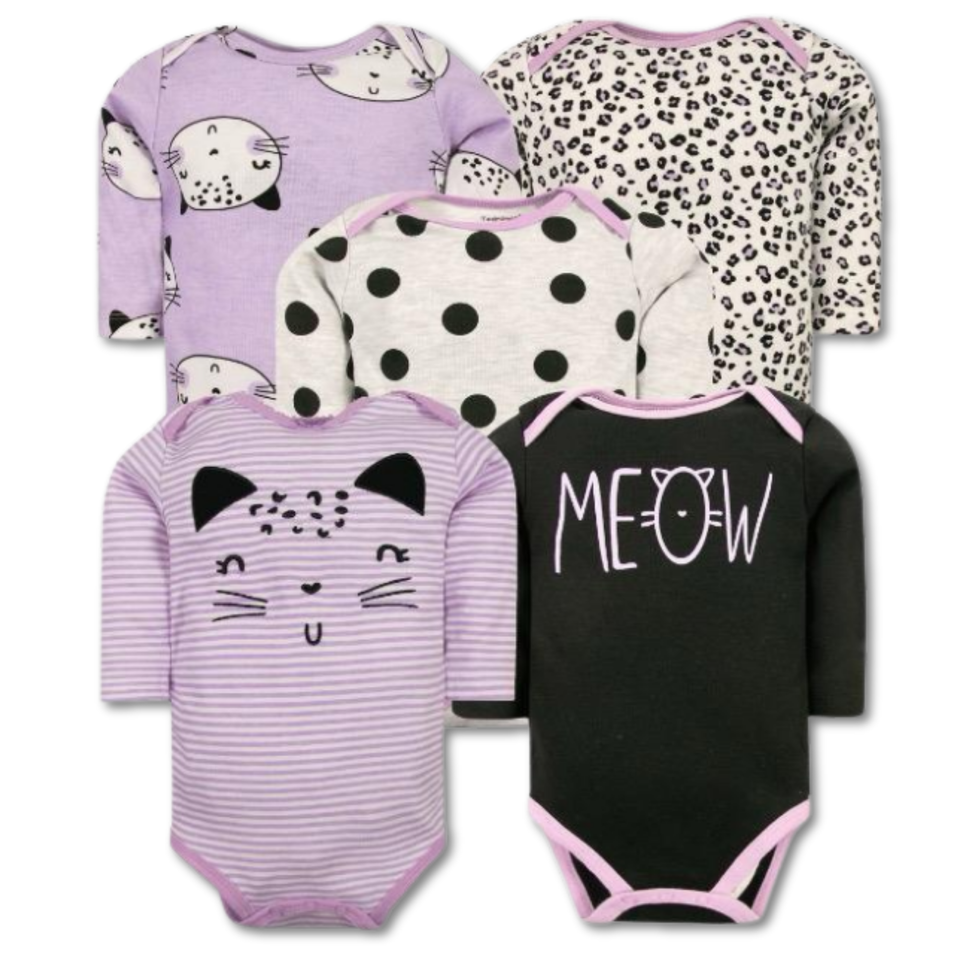 Pack 5 Bodys Bebé Niña Manga Larga Tedmimak 100% Algodón