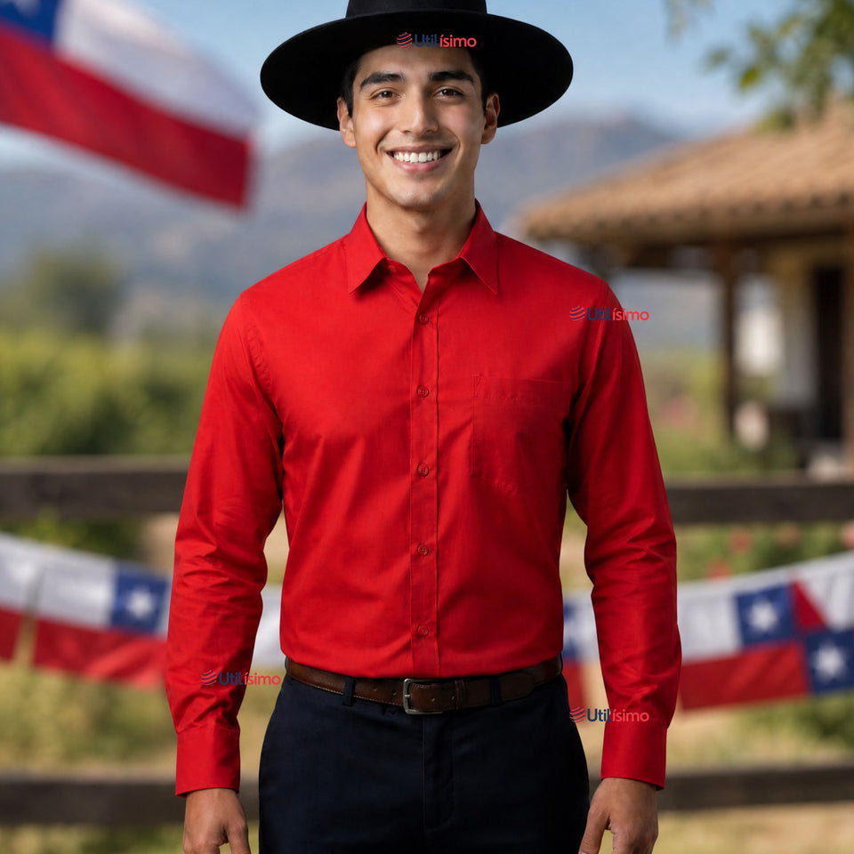 Camisa Roja Huaso Hombre Clásica Regular Fit Fiestas Patrias