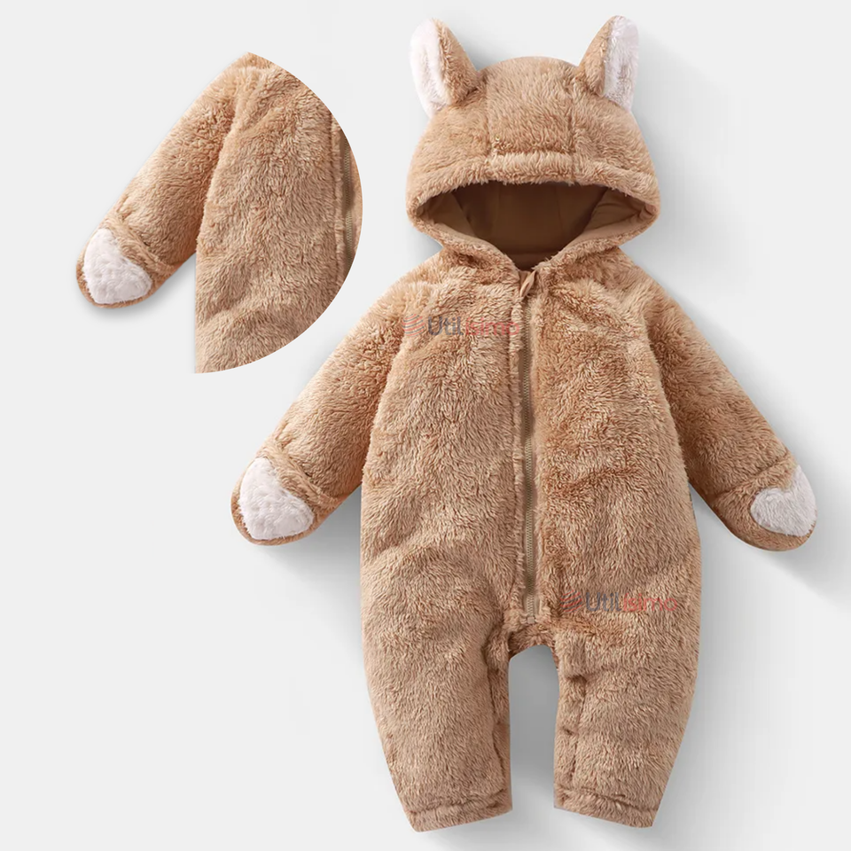 Enterito Osito Polar Con Capucha Marron Bebé