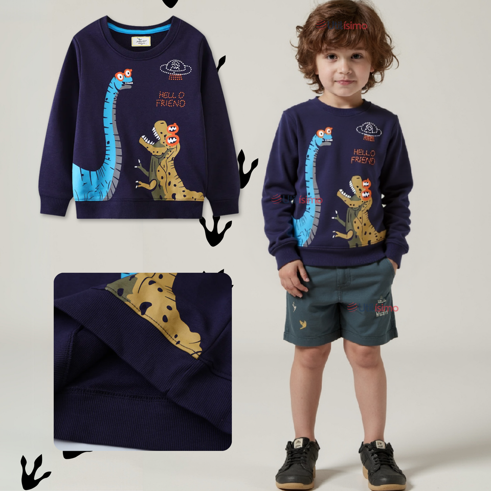 Polerón Polar Cuello Redondo Niño Azul Dinosaurio