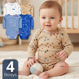Pack 4 Bodys Manga Larga 100% Algodón Tedmimak Sweet Nature Bebé Niño