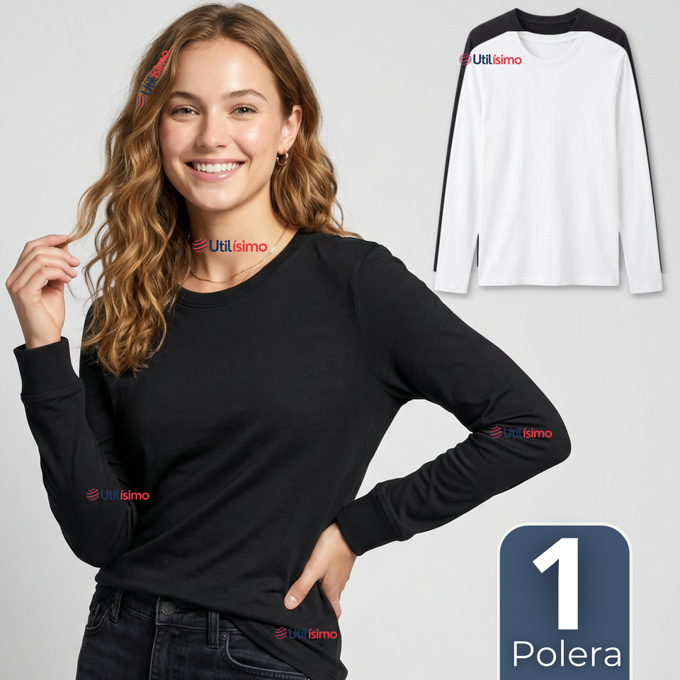 Camiseta Polera Bambú Primera Capa Manga Larga Blanco Negro Mujer