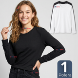 Camiseta Polera Bambú Primera Capa Manga Larga Blanco Negro Mujer