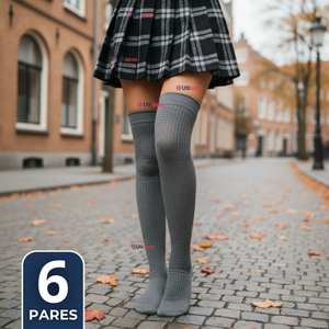 Pack 6 Bucaneras Escolares Calcetines Acrílico Gris Premium Niña y Juvenil