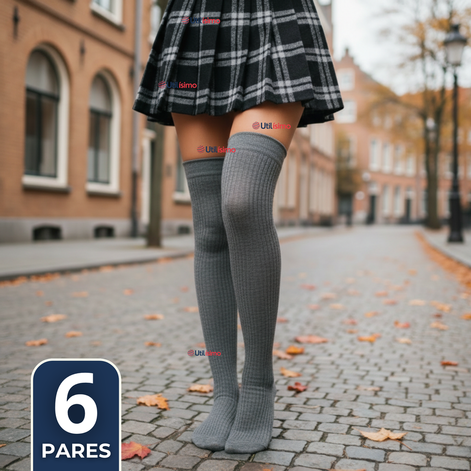 Pack 6 Bucaneras Escolares Calcetines Acrílico Gris Premium Niña y Juvenil