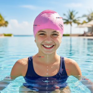 Gorro Gorra Natación Baño Con Protector De Orejas Silicona Color Rosado 12 años En Adelante