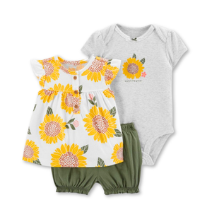 Set 3 Piezas Conjunto con Body sin Mangas Estampado Bebé Niña 6 a 24 Meses Sunflower Print