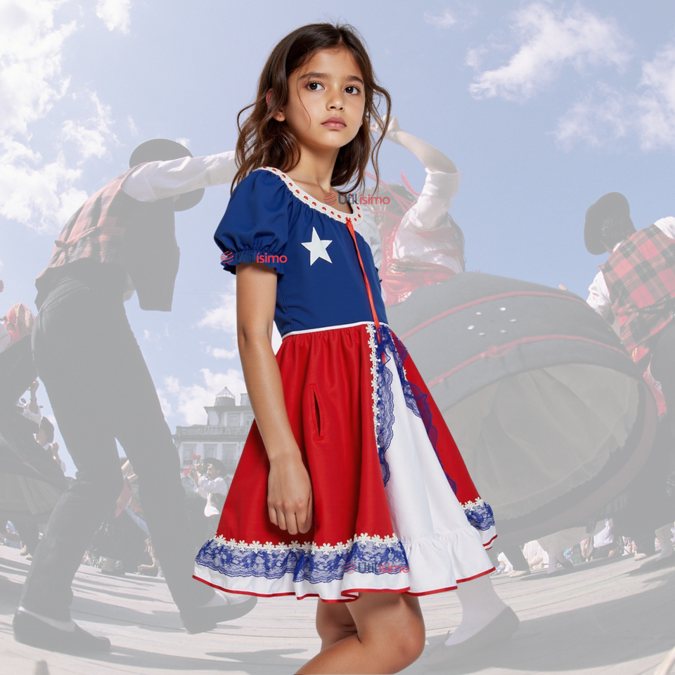 Vestido Huasa Niña Bandera Chilena Fiestas Patrias