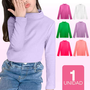 Pack 1 Camiseta Beatle 100% Polar Polera Cuello Alto Niña Colores Surtidos