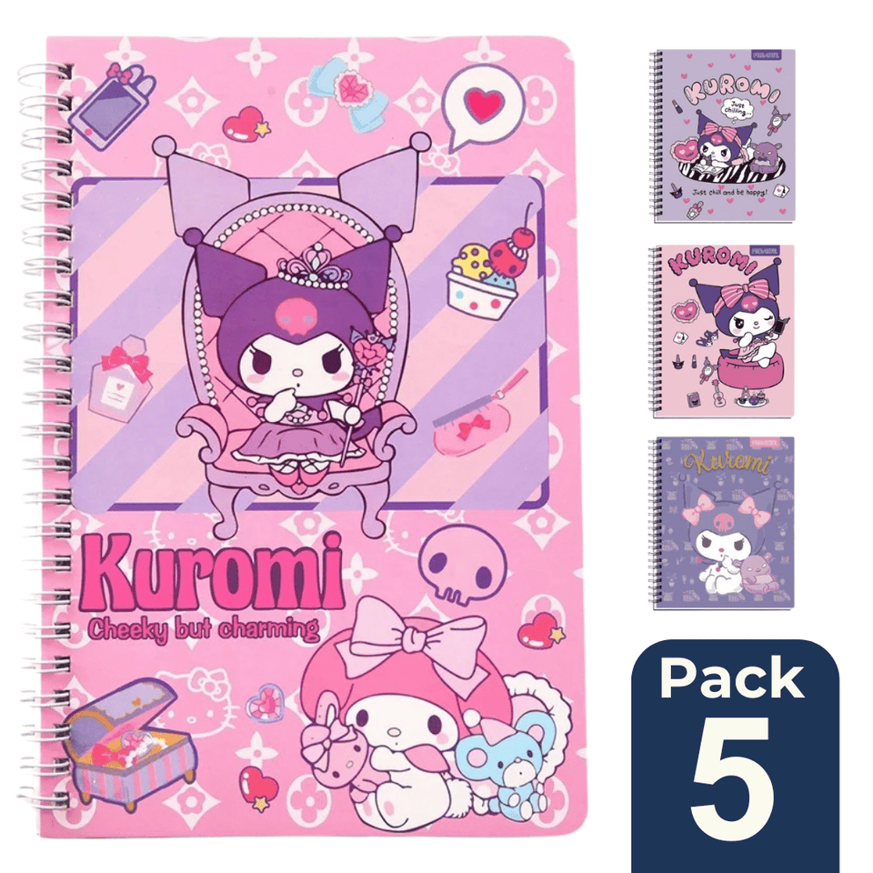 Pack 5 Cuadernos Universitarios Kuromi Marca Pro Arte Diseños Surtidos 100 Hojas