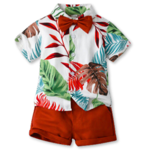 Conjunto de Vestir Hawaiano Manga Corta Niño  1 a 5 Años Rojo Hawaiano