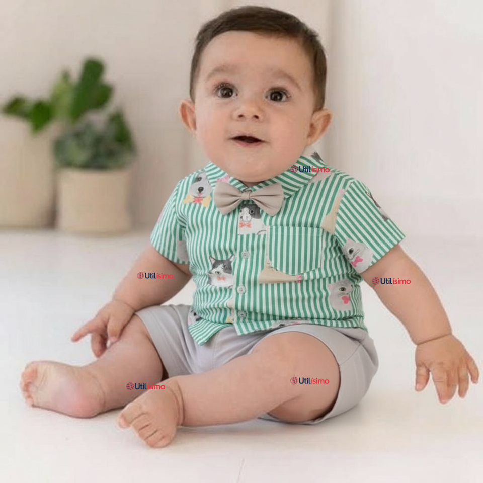 Conjunto de Vestir Camisa Con Lazo Y Pantalón Corto Algodón Bebé