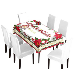 Mantel Navidad Merry Christmas Flores Rojas Poliéster 137x140cm