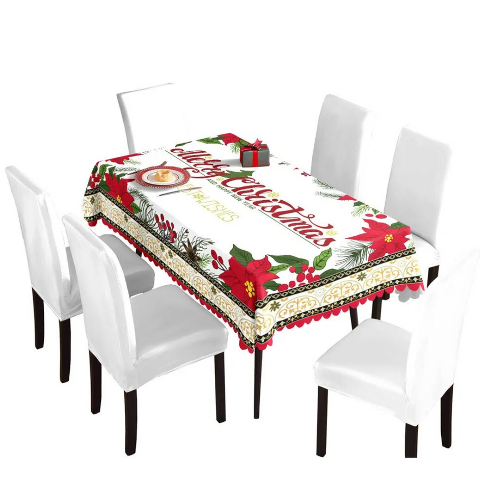 Mantel Navidad Merry Christmas Flores Rojas Poliéster 137x140cm